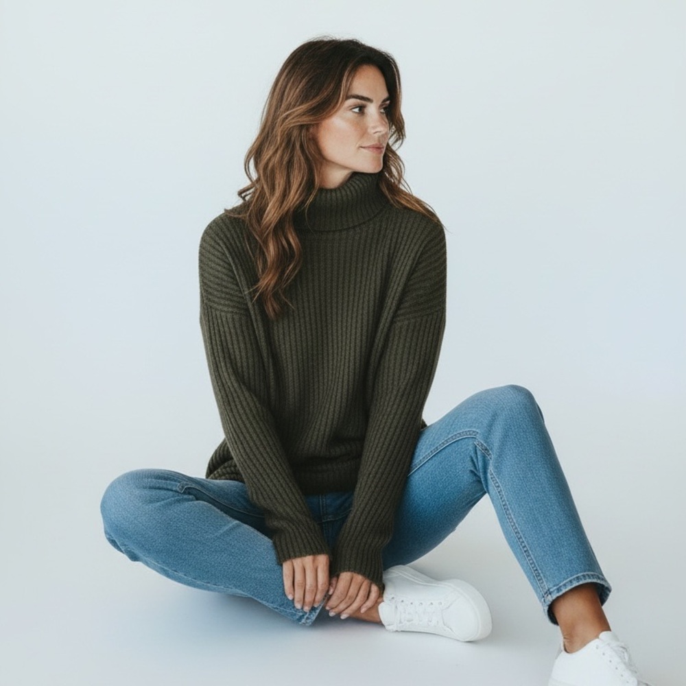 Knot Sisters Dark Green Turtleneck Sweater